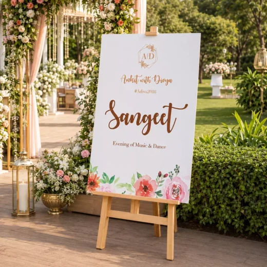 Floral Green Sangeet Welcome Board – Personalised Wedding Welcome Sign UAE
