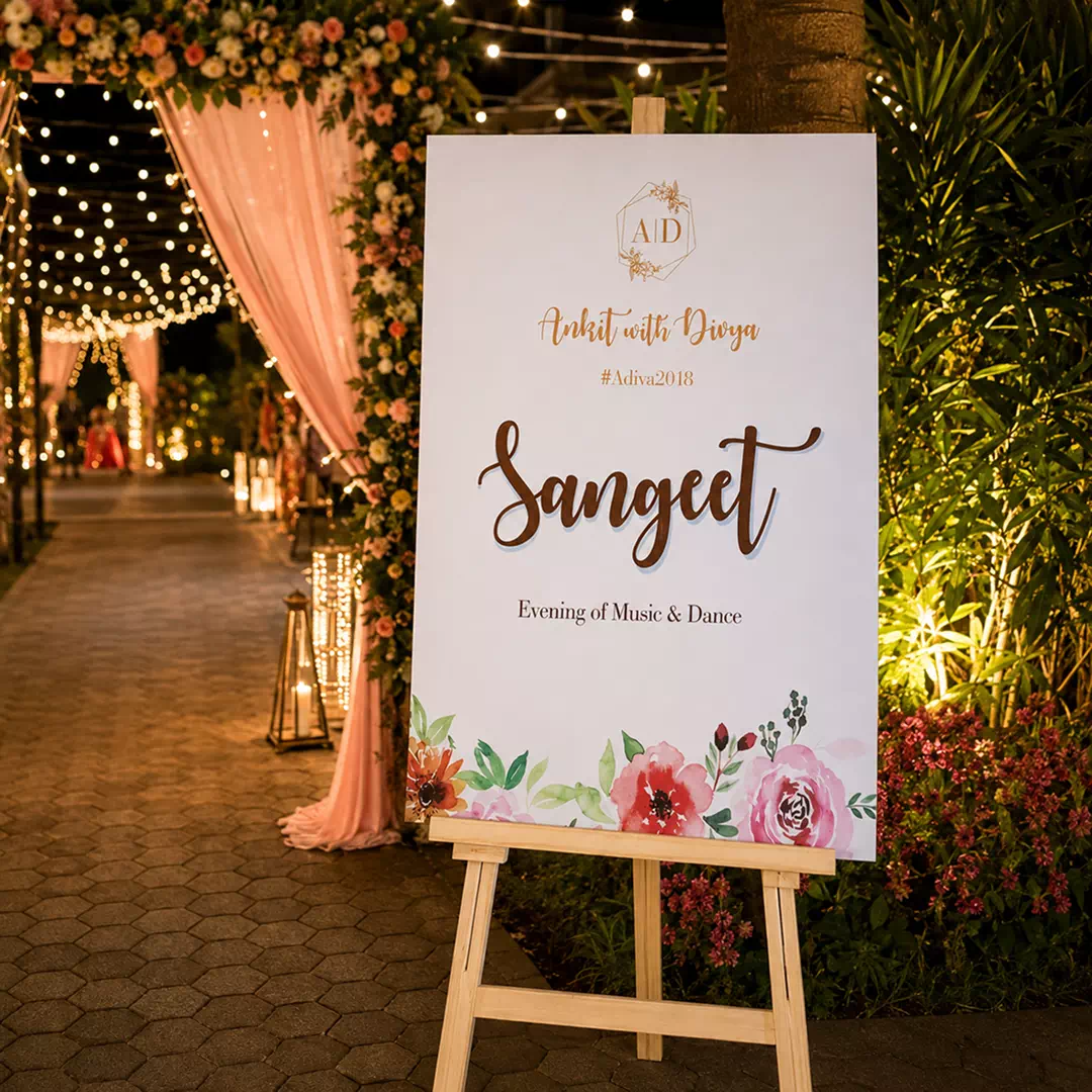 Floral Green Sangeet Welcome Board – Personalised Wedding Welcome Sign UAE - Image 4