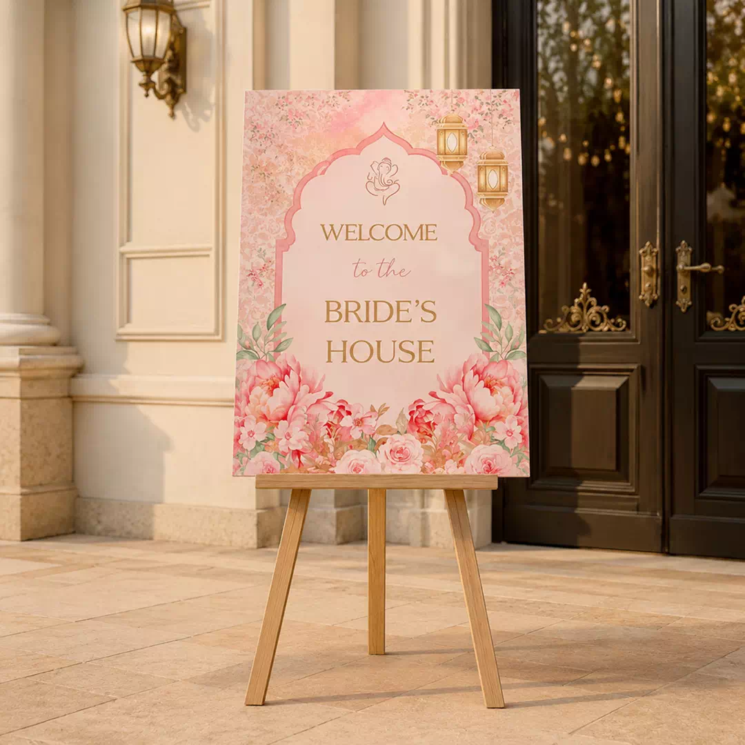 Welcome to Bride's House Pink Floral Board – Personalised Wedding Welcome Sign UAE - Image 2