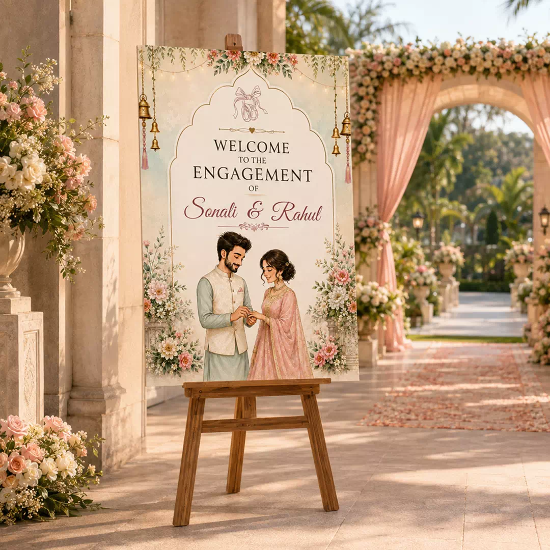 Illustrated Couple Engagement Welcome Board – Personalised Wedding Welcome Sign UAE - Image 2