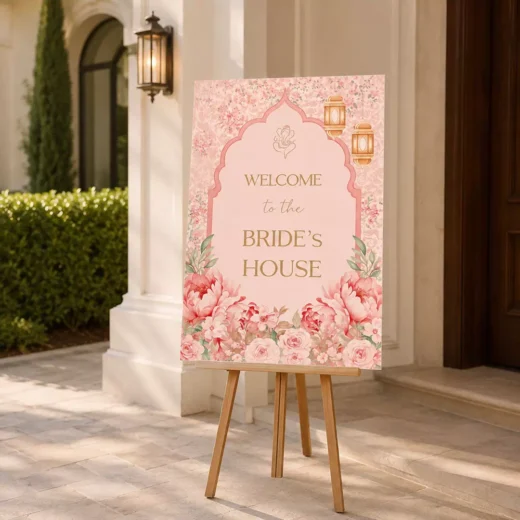 Welcome to Bride's House Pink Floral Board – Personalised Wedding Welcome Sign UAE