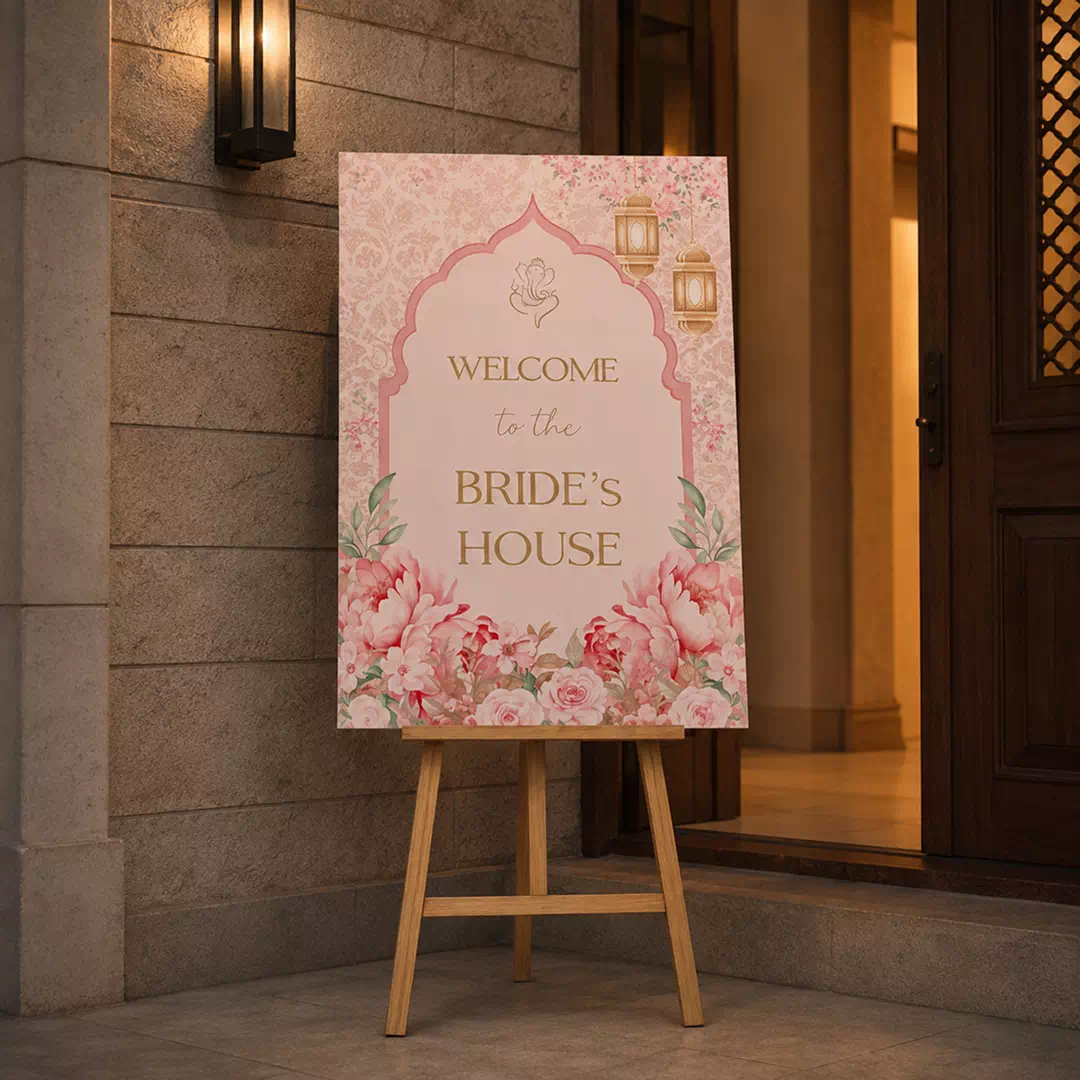 Welcome to Bride's House Pink Floral Board – Personalised Wedding Welcome Sign UAE - Image 4
