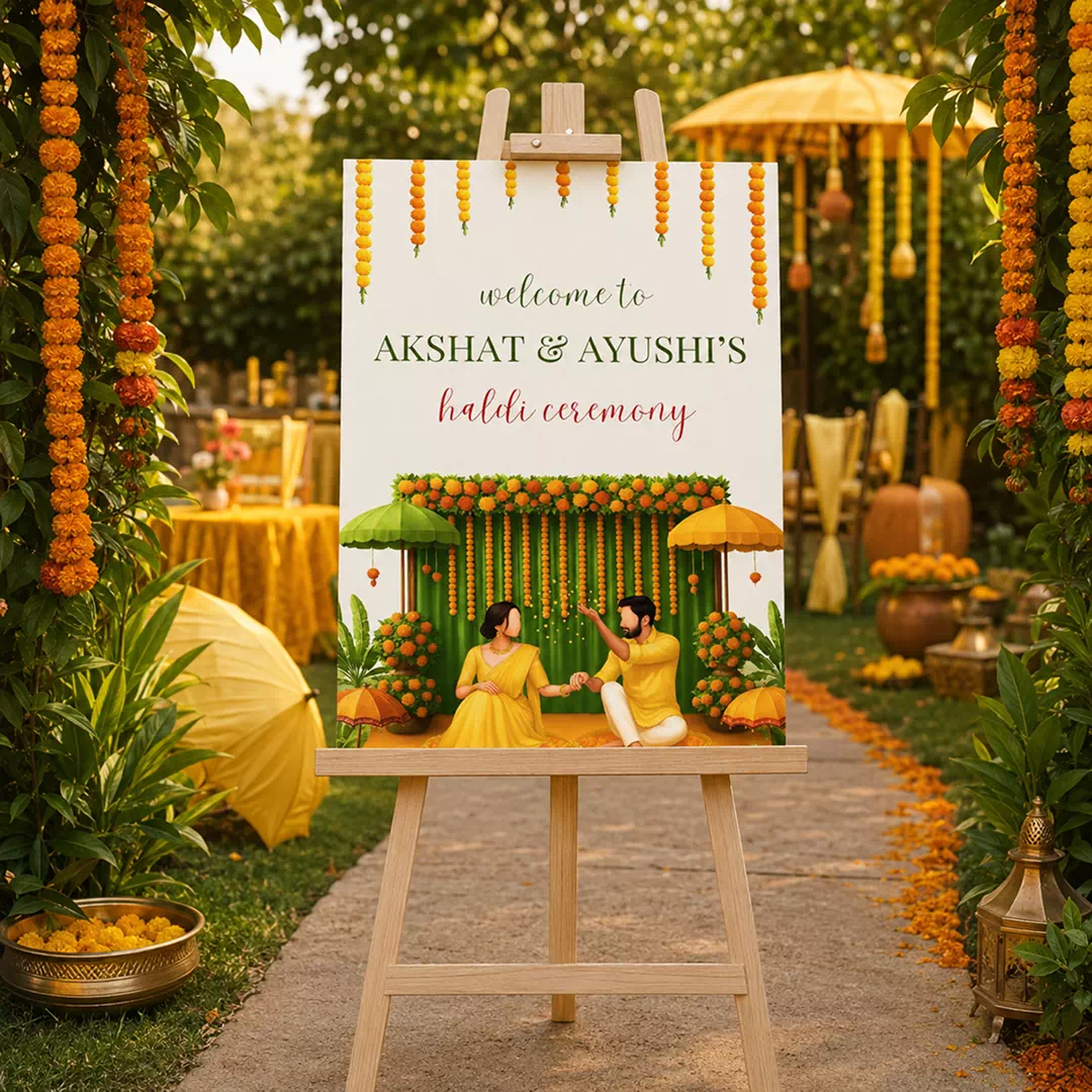 Illustrated Lanterns Haldi Ceremony Welcome Board – Personalised Wedding Welcome Sign UAE - Image 4