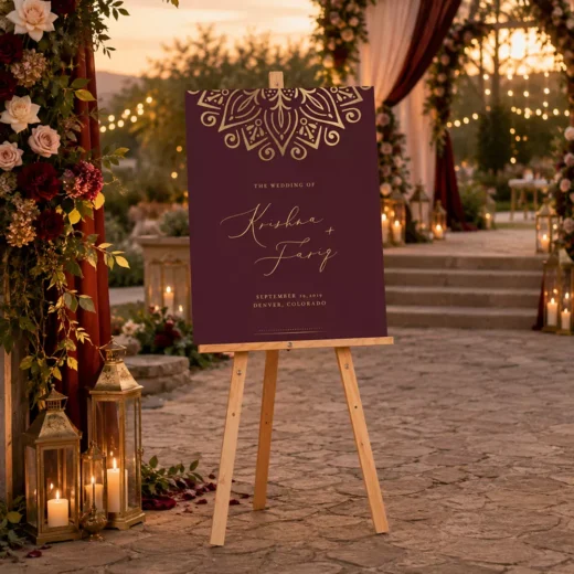 Dark Maroon Gold Mandala Welcome Board – Personalised Wedding Welcome Sign UAE