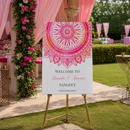 Pink Mandala Sangeet Welcome Board – Personalised Wedding Welcome Sign UAE