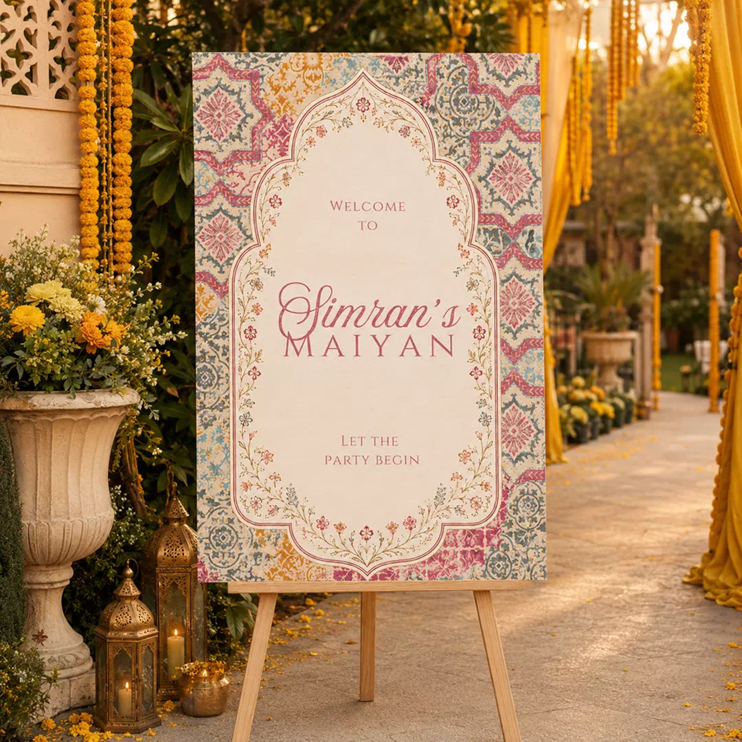 Magenta Ornate Maiyan Welcome Board – Personalised Wedding Welcome Sign UAE - Image 2