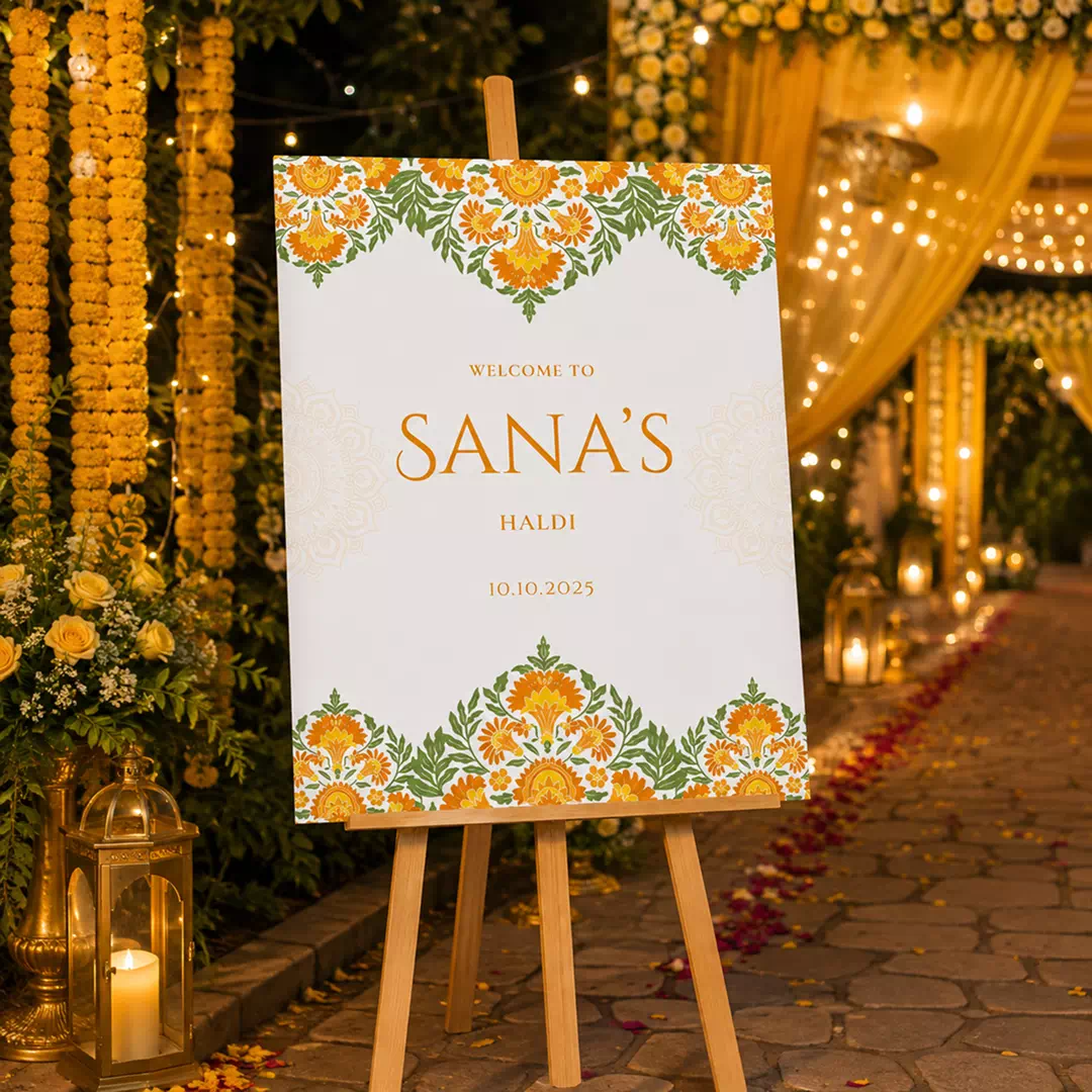 Yellow Floral Border Nikah Welcome Board – Personalised Wedding Welcome Sign UAE - Image 3