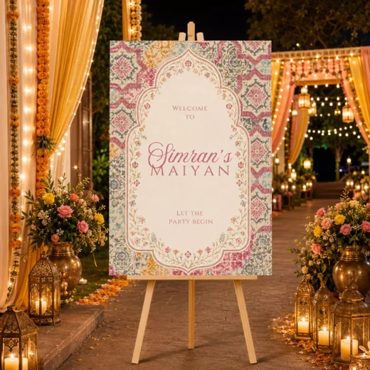Magenta Ornate Maiyan Welcome Board – Personalised Wedding Welcome Sign UAE