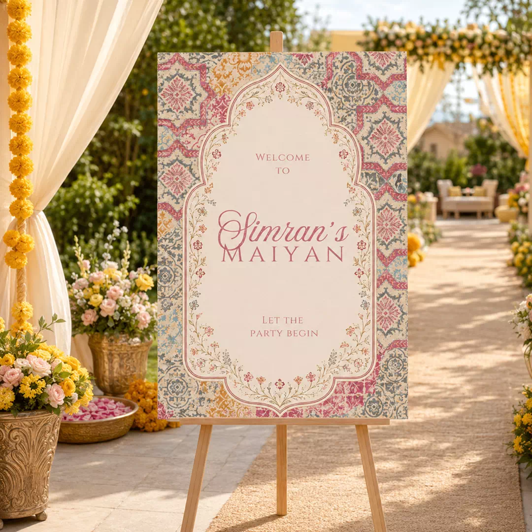 Magenta Ornate Maiyan Welcome Board – Personalised Wedding Welcome Sign UAE - Image 4