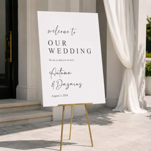 Simple White Wedding Welcome Board – Personalised Wedding Welcome Sign UAE