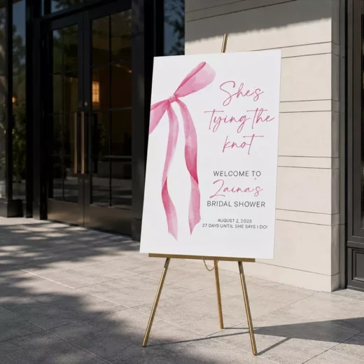 Pink Bow Bridal Shower Welcome Board – Personalised Wedding Welcome Sign UAE