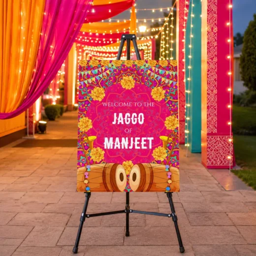 Jaggo Dhol Vibrant Welcome Board – Personalised Wedding Welcome Sign UAE
