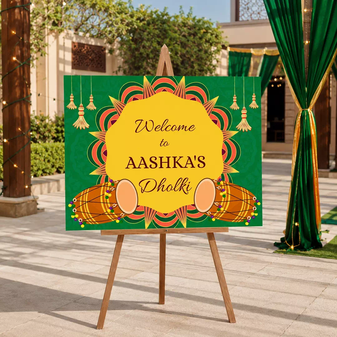 Green Dholki Drum Welcome Board – Personalised Wedding Welcome Sign UAE - Image 2