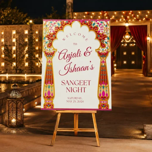 Colourful String Light Sangeet Welcome Board – Personalised Wedding Welcome Sign UAE
