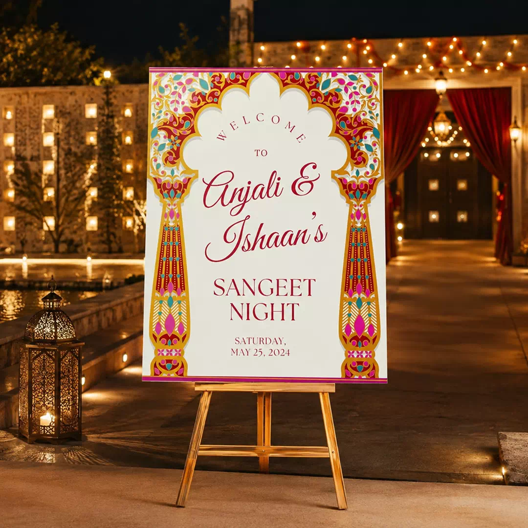 Colourful String Light Sangeet Welcome Board – Personalised Wedding Welcome Sign UAE