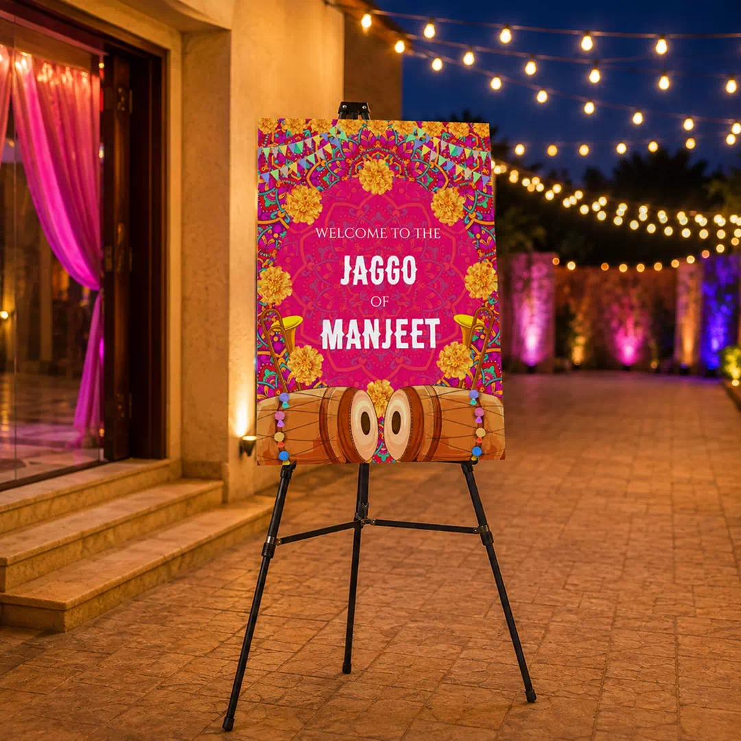 Jaggo Dhol Vibrant Welcome Board – Personalised Wedding Welcome Sign UAE - Image 3