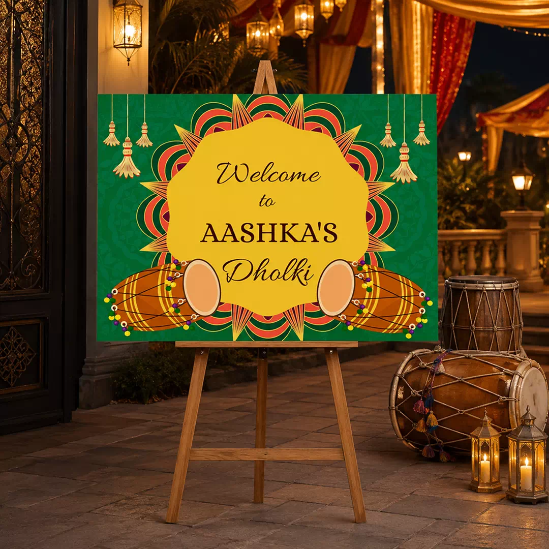 Green Dholki Drum Welcome Board – Personalised Wedding Welcome Sign UAE - Image 3