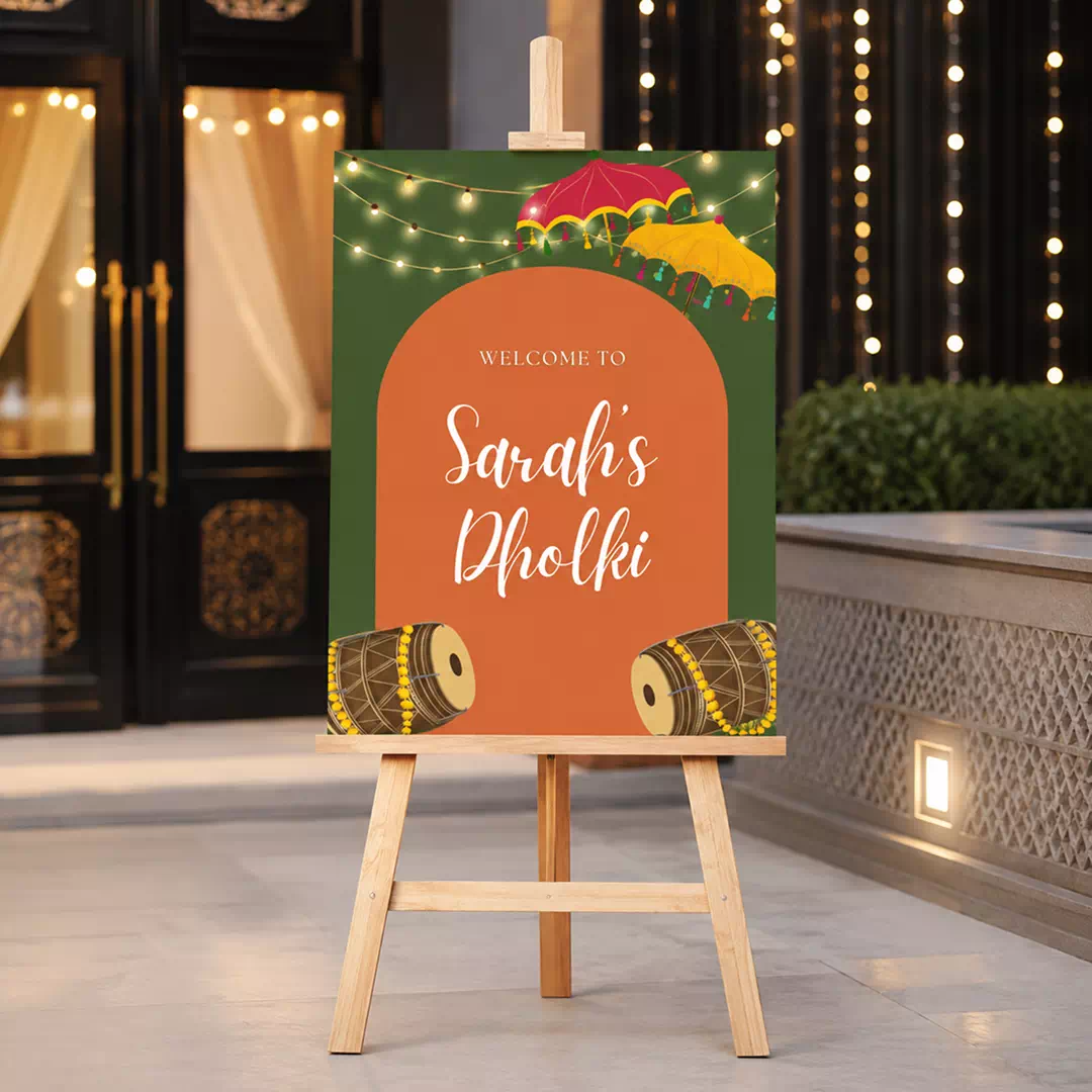 Green Dholki Cart Welcome Board – Personalised Wedding Welcome Sign UAE - Image 2