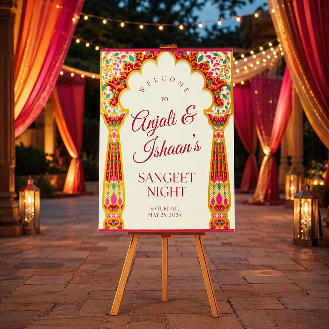 Colourful String Light Sangeet Welcome Board – Personalised Wedding Welcome Sign UAE - Image 3