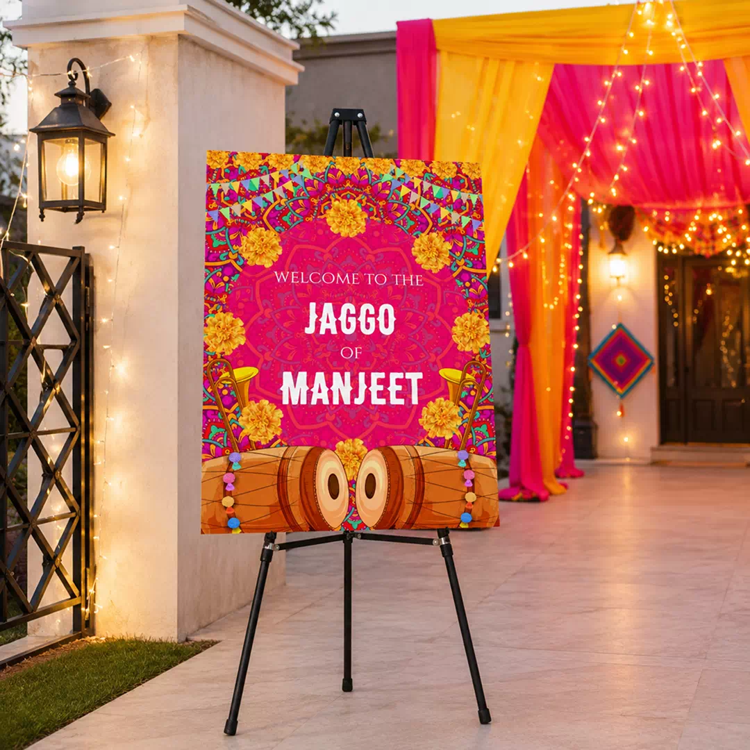 Jaggo Dhol Vibrant Welcome Board – Personalised Wedding Welcome Sign UAE - Image 4