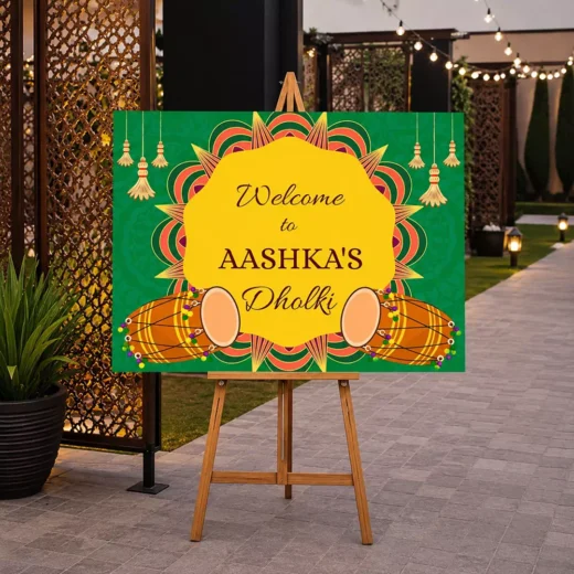 Green Dholki Drum Welcome Board – Personalised Wedding Welcome Sign UAE