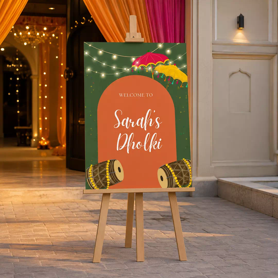 Green Dholki Cart Welcome Board – Personalised Wedding Welcome Sign UAE