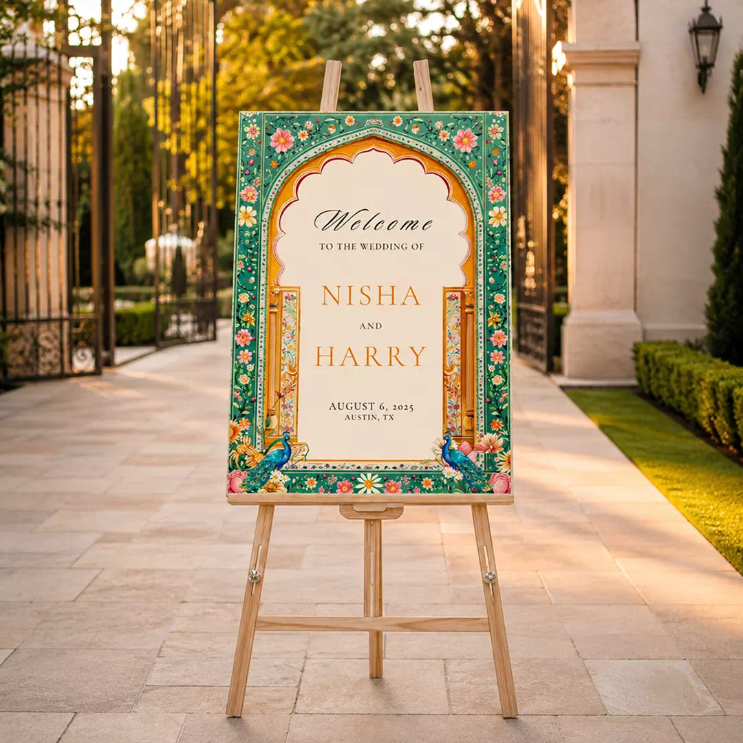 Orange Pink Mandala Arch Welcome Board – Personalised Wedding Welcome Sign UAE - Image 2