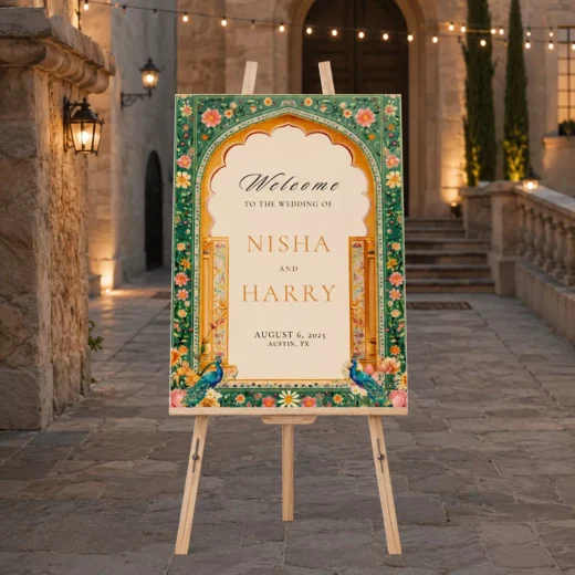 Orange Pink Mandala Arch Welcome Board – Personalised Wedding Welcome Sign UAE