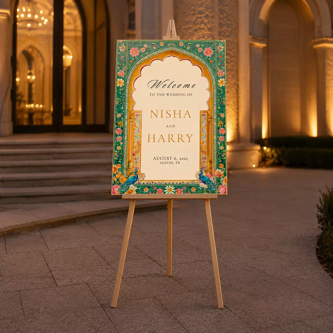 Orange Pink Mandala Arch Welcome Board – Personalised Wedding Welcome Sign UAE - Image 4