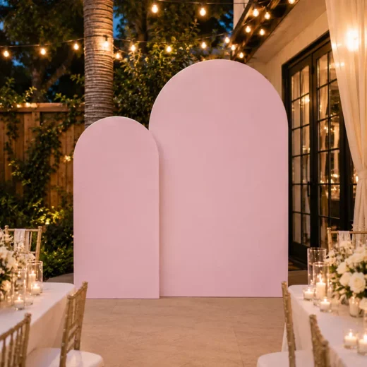 Blush Pink Three-Panel Wedding Ceremony Backdrop with Floral Styling