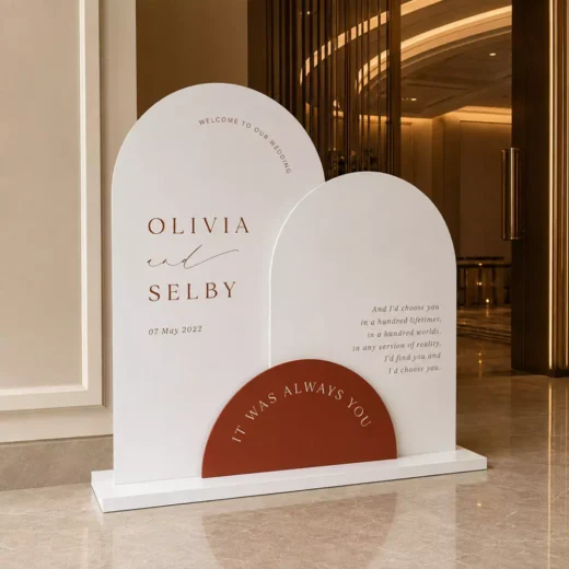 Terracotta & Ivory Three-Panel Wedding Welcome Backdrop with Event Details