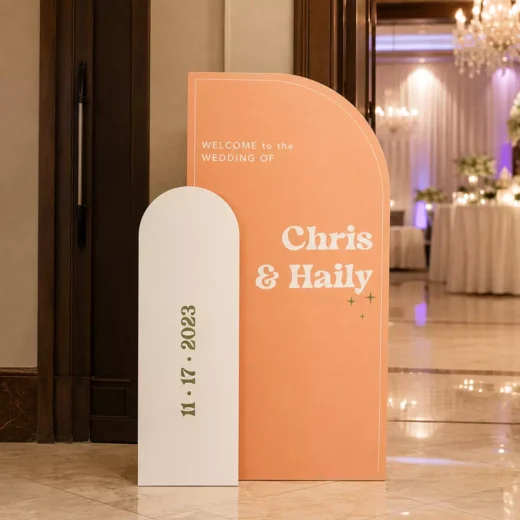 Terracotta Layered Wedding Welcome Board with Personalised Couple Names