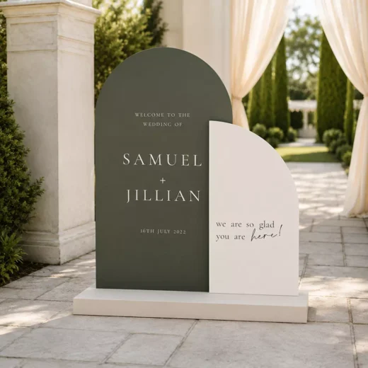 Sage Green & Ivory Layered Wedding Welcome Board with Personalised Names