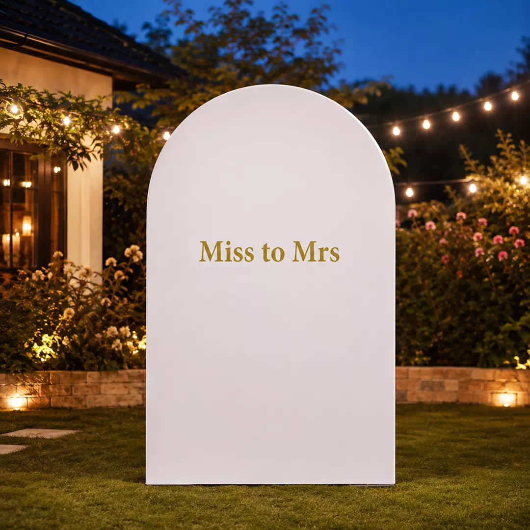 Minimal Ivory Miss-to-Mrs Arch Bridal Shower Welcome Board