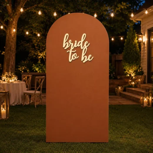 Terracotta Bride-to-Be Arch Welcome Board with Gold Script