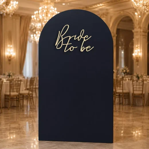 Midnight Black Bride-to-Be Arch Welcome Board with Gold Script
