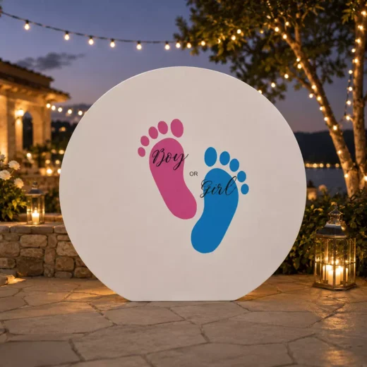 Pink & Blue Footprint Round Backdrop – Gender Reveal Photo Backdrop UAE