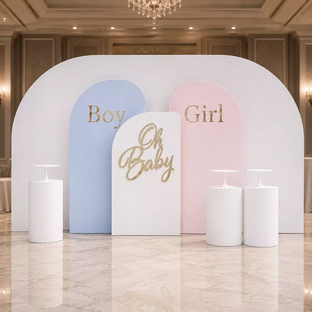 Blue Pink White Tri-Panel Candle Backdrop – Gender Reveal Photo Backdrop UAE - Image 4