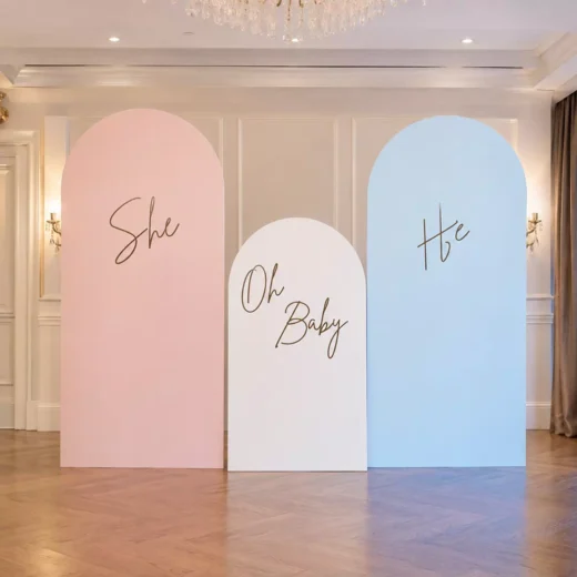 She or He Tri-Arch Backdrop – Gender Reveal Photo Backdrop UAE