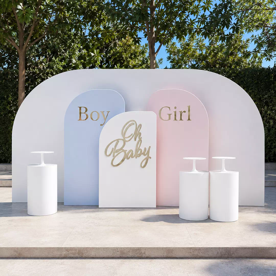 Blue Pink White Tri-Panel Candle Backdrop – Gender Reveal Photo Backdrop UAE - Image 2