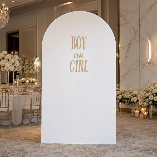 Elegant Serif Boy or Girl Arch Backdrop – Gender Reveal Photo Backdrop UAE