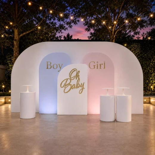 Blue Pink White Tri-Panel Candle Backdrop – Gender Reveal Photo Backdrop UAE