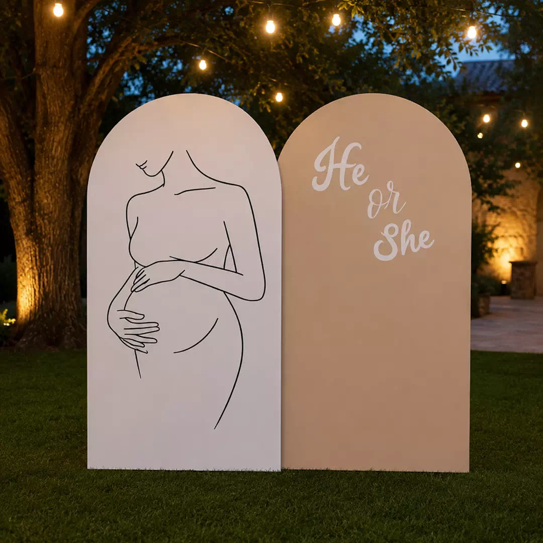 Pregnant Silhouette Line Art Backdrop – Gender Reveal Photo Backdrop UAE