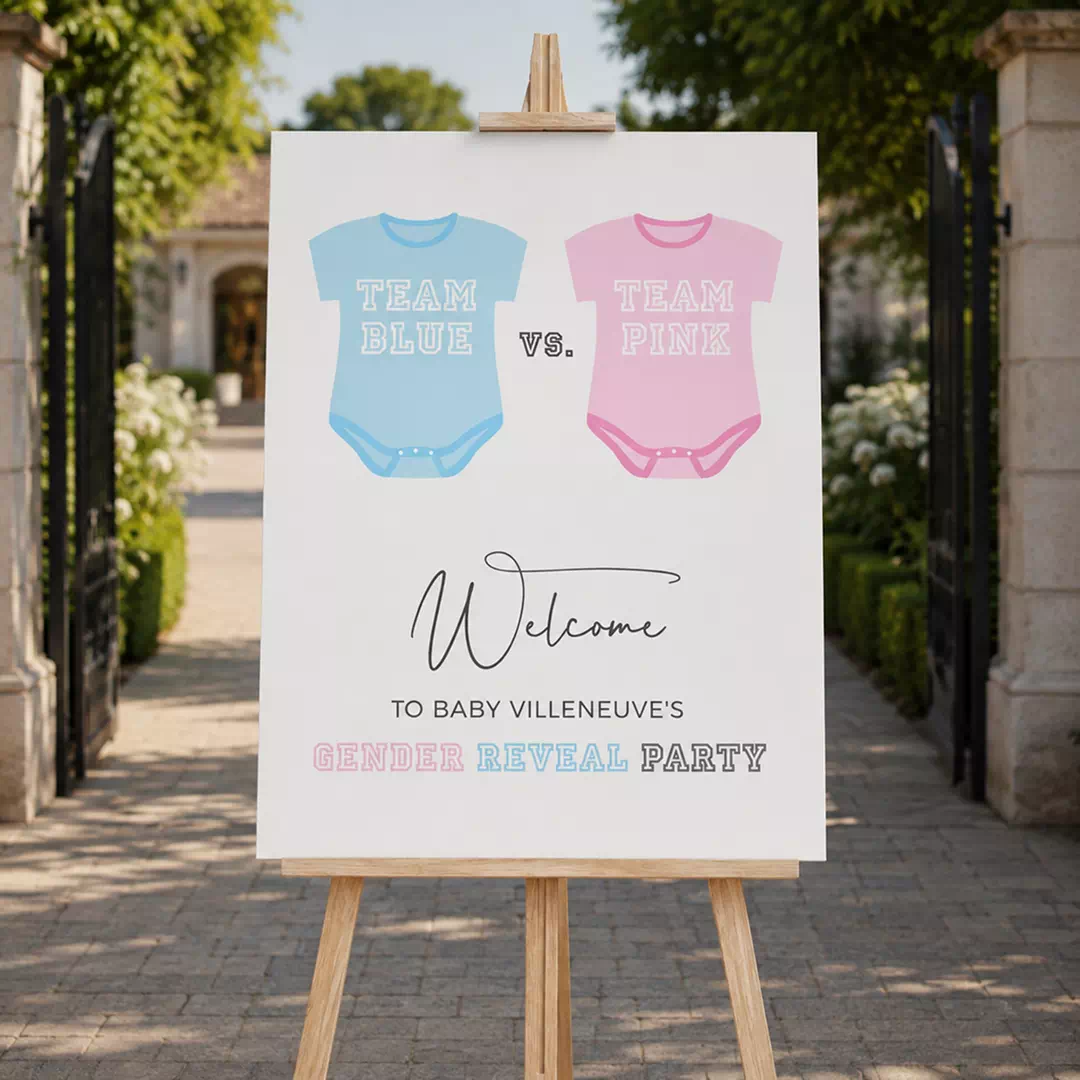 Team Blue Team Pink Onesie Welcome Board – Personalised Gender Reveal Sign UAE - Image 2