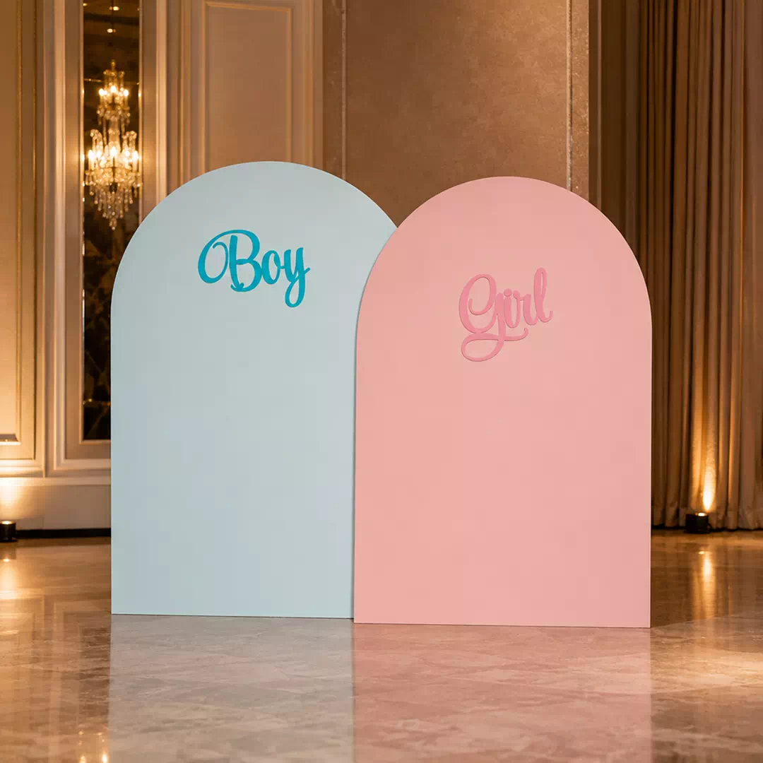 Blue Pink Two-Circle Backdrop – Gender Reveal Photo Backdrop UAE