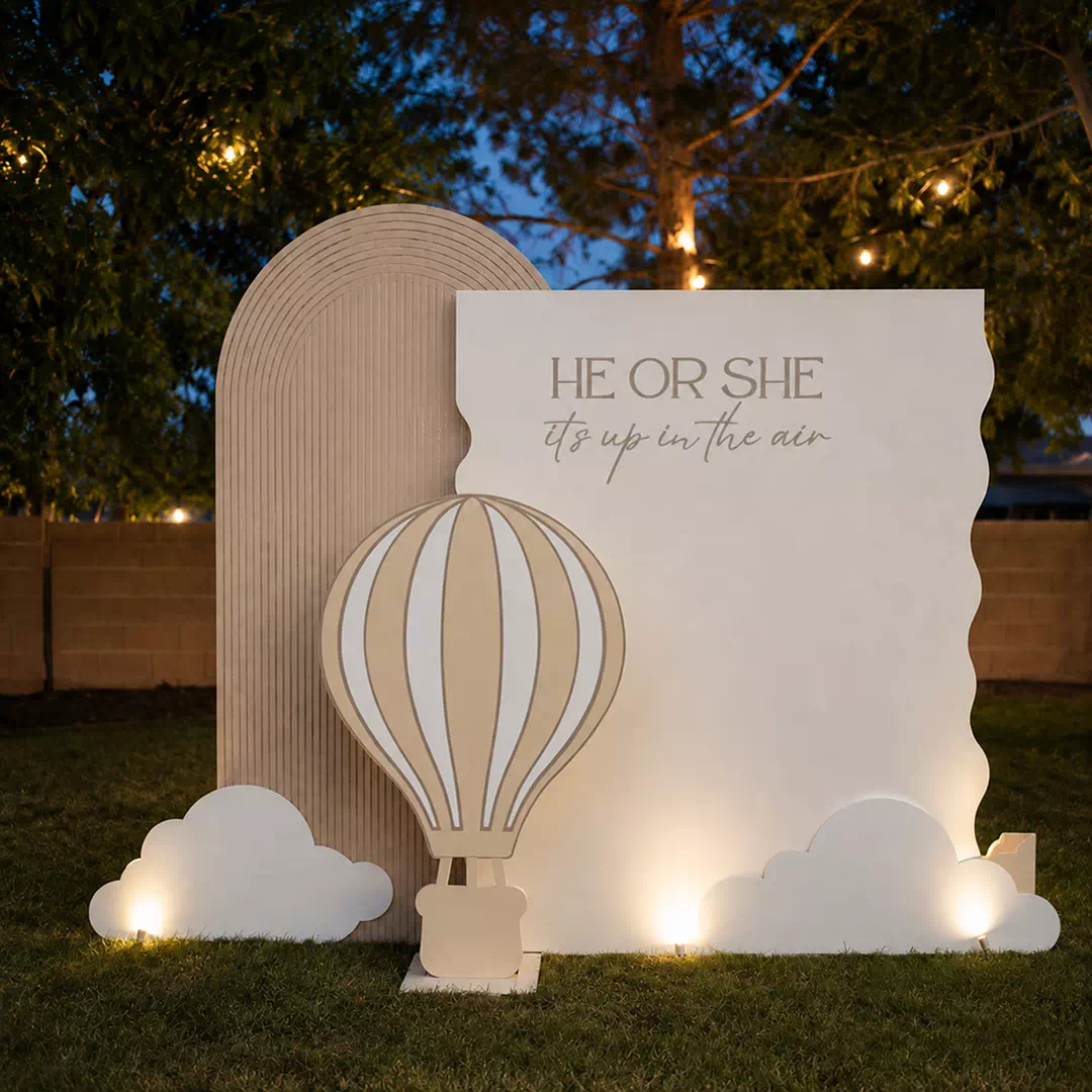 Cloud Arch 3D Hot Air Balloon Backdrop – Gender Reveal Photo Backdrop UAE - Image 3