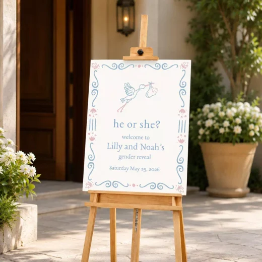Simple Blue & Pink Accent Welcome Board – Personalised Gender Reveal Sign UAE