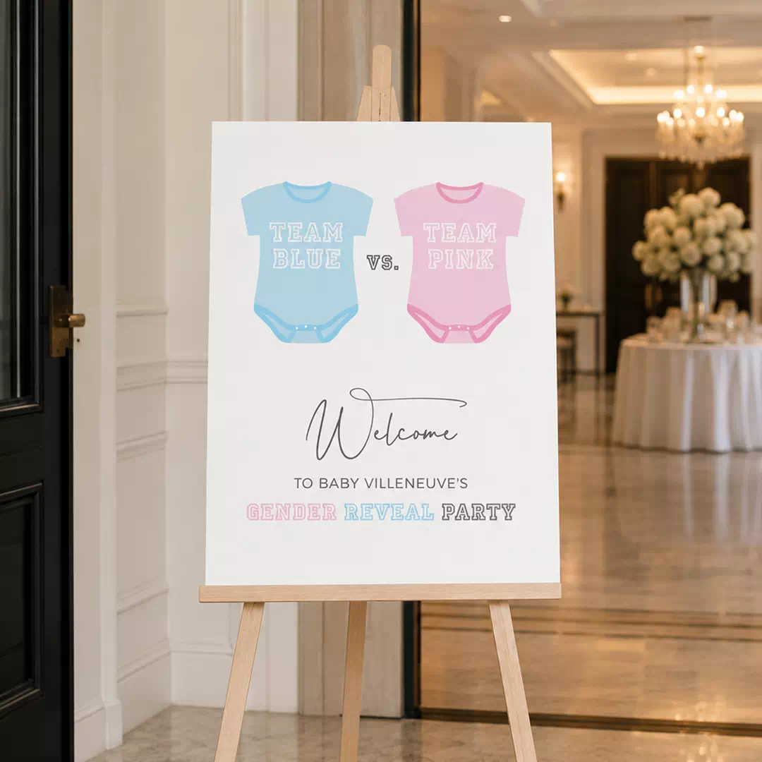 Team Blue Team Pink Onesie Welcome Board – Personalised Gender Reveal Sign UAE