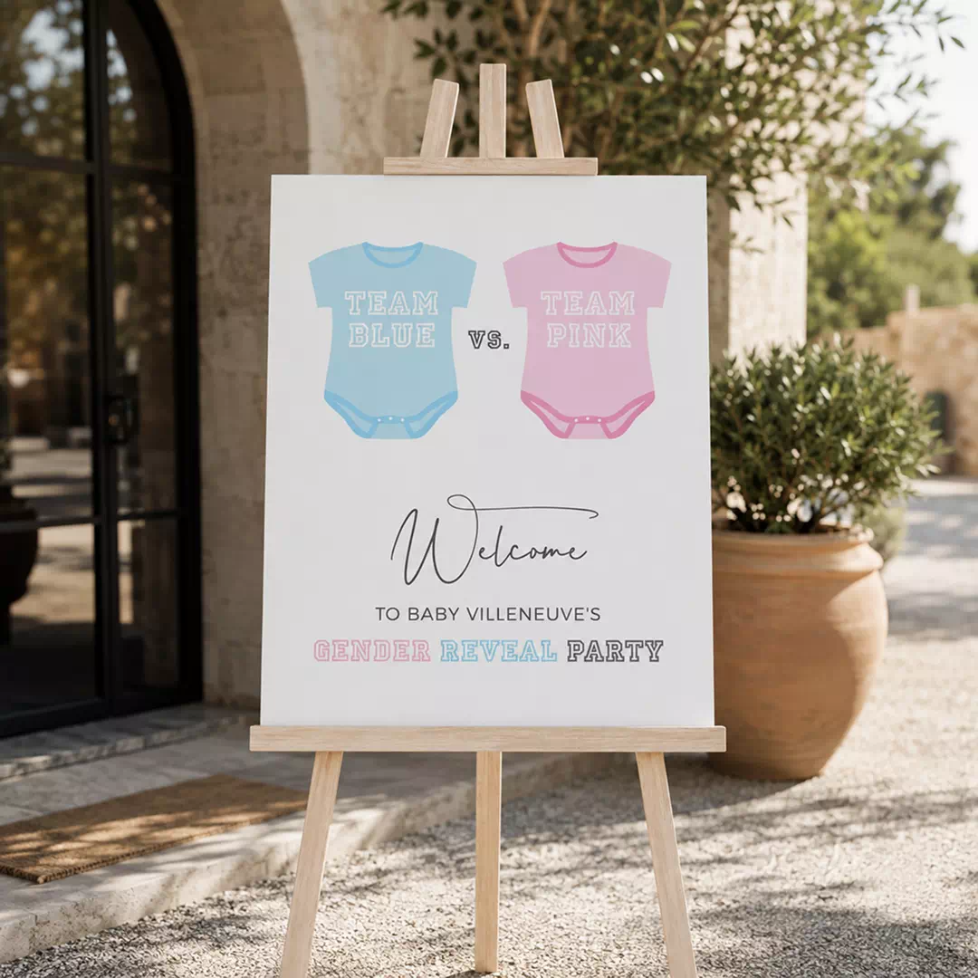 Team Blue Team Pink Onesie Welcome Board – Personalised Gender Reveal Sign UAE - Image 4