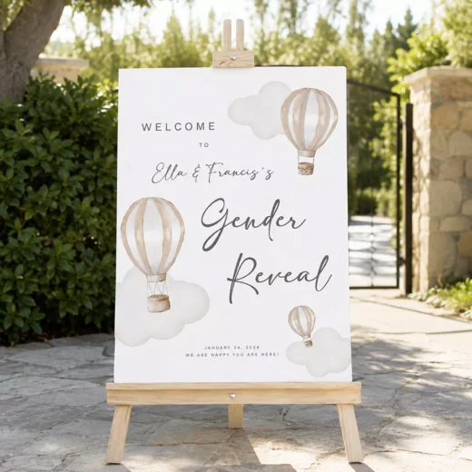 Hot Air Balloon Gender Reveal Welcome Board – Personalised Gender Reveal Sign UAE